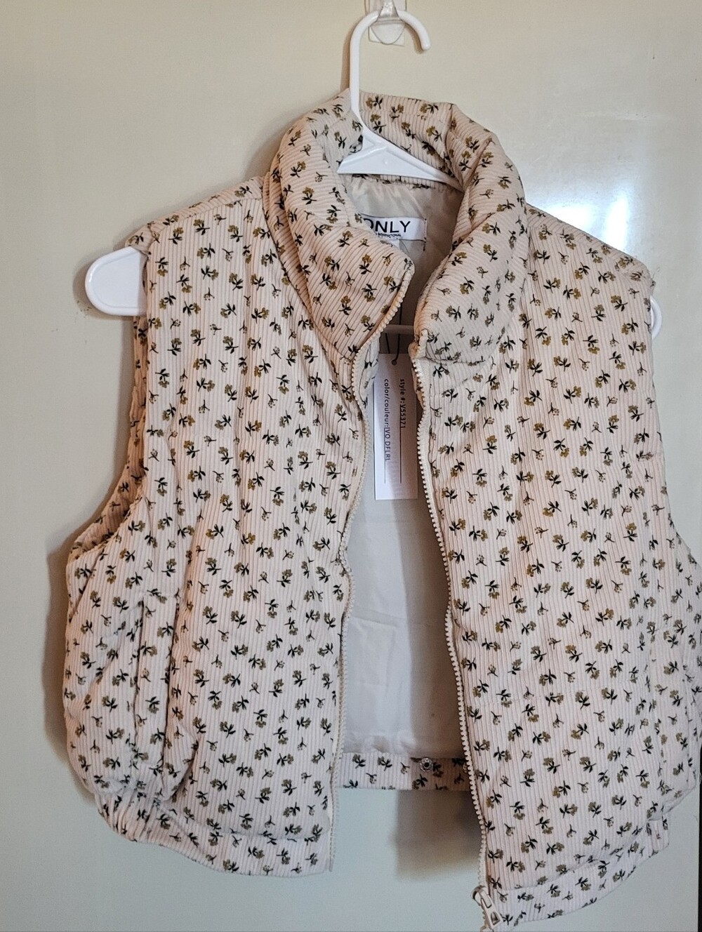 Cream Floral Corduroy Puffy Vest